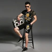 Персонализированные bronzing Роза шаблон печати модная футболка и шорты Лето новые высококачественные хлопок спортивный костюм мужчины M-4XL