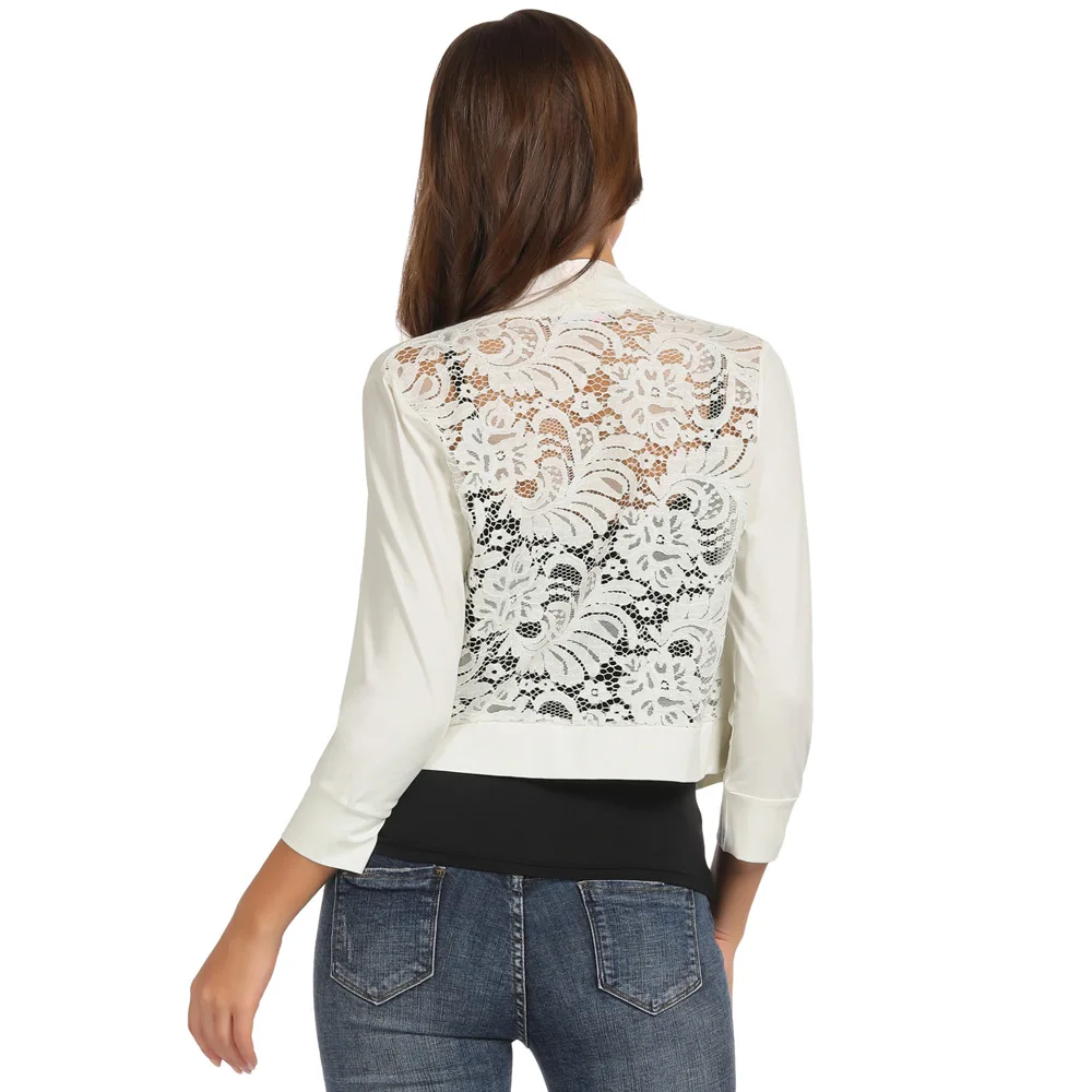 

Evening party Shrug Lace back Bolero Office Cardigan Womens 3/4 sleeve Open front Cropped Casual Formal Ladies