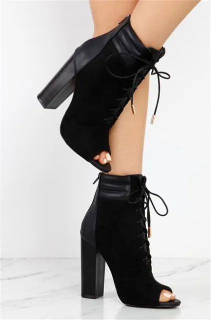 High Boots Black Open Toe Heel Booties New Design Women Elegant