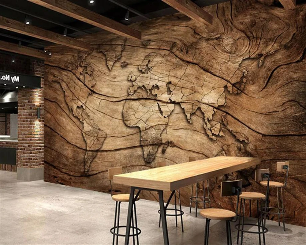 

beibehang Custom 3d wallpaper mural living room bedroom retro wood grain world map mural TV background wall decoration