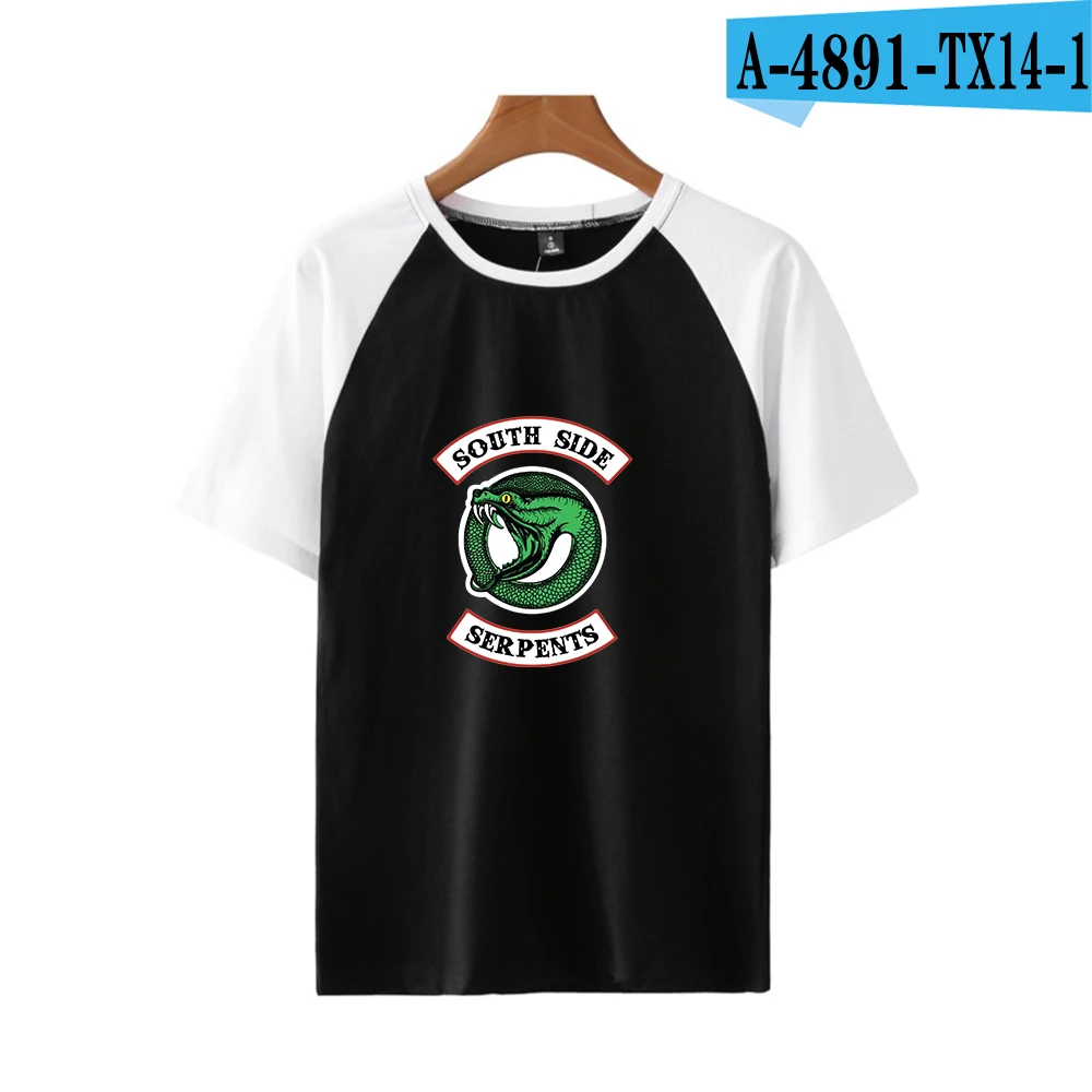 Ривердейл Футболка женская каваи летние топы SouthSide Serpents Jughead двухцветная футболка для девочек одежда ривердейл Саут Сайд футболка - Цвет: A4891-BLACK