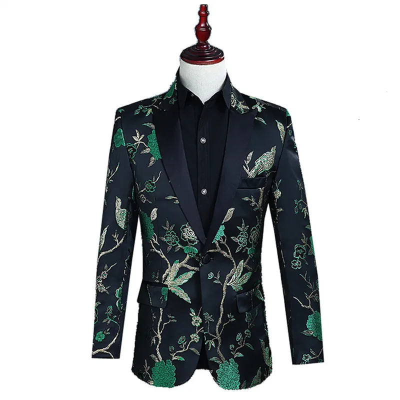 С вышивкой в китайском стиле Для мужчин костюм куртки Формальные блейзеры бар хост сценический костюм певец хор производительности пальто одежда