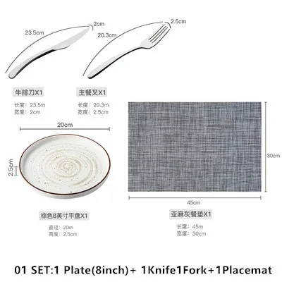 01 SET Японский стиль Сетка Красный стейк нож и вилка пластина набор с Placemat Home креативный Западный стейк пластина пара Западная Посуда - Цвет: 01 SET