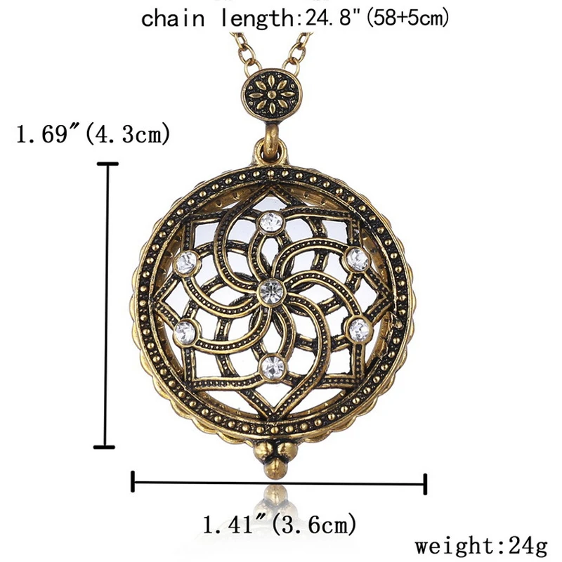 Retro Antique Statement Necklace Shellhard Crystal Cat Magnifying Glass Pendant Long Chain Necklace Fashion Jewelry For Women