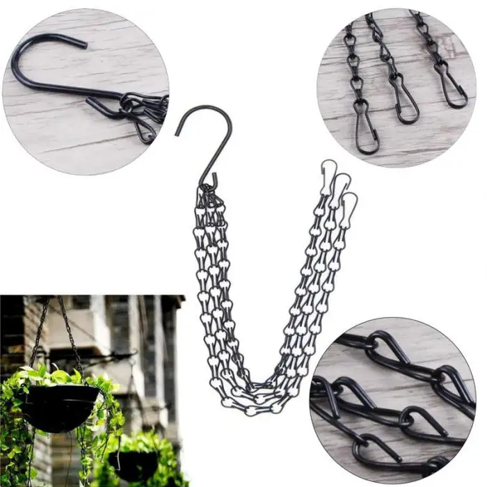 High 5Pcs Flower Pot Hanging Chain Basket Flower Pot 3 Point Garden Plant Hanger with Hooks LG66