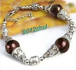БЕСПЛАТНАЯ ДОСТАВКА ГОРЯЧЕЙ продать новый Стиль>>>> Тибетский серебряный Шоколад Перлы Раковины браслет