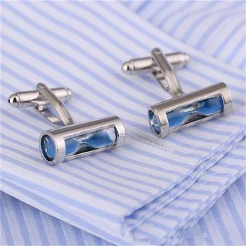 

1 Pair High-end Time Hourglass Blue Crystal Cufflinks Cuffs Men Timer Sandglass Cuff Link Nail Sleeve Button For Wedding Party