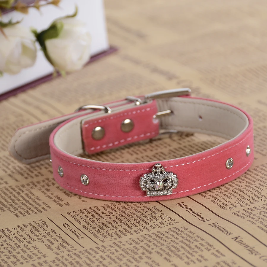 ошейник для чихуахуа со стразами Мода Rhinestone Воротник замши собачий Дизайн Корона