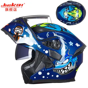 

High quality full face Men flip up motorcycle helmet Double shading with lens modular moto racing helmets DOT homologated JIEKAI