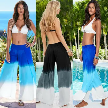 

Summer Women High Waist Elastic Satin Wrap Pants Jogger Dance Wide Leg Boho Hippy Loose Trousers Bottoms Stretchy Leggings