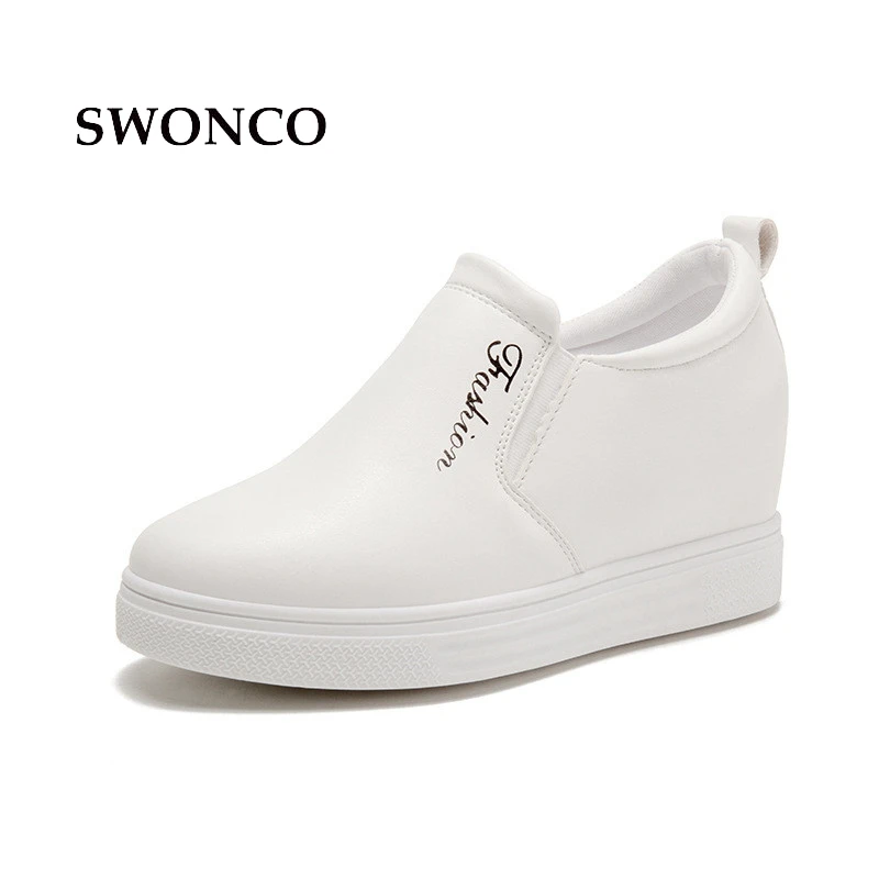 SWONCO/обувь на не сужающемся книзу массивном высоком каблуке; женские кроссовки; коллекция года; сезон весна; женская повседневная обувь; высокие кроссовки на платформе для женщин; белые кроссовки