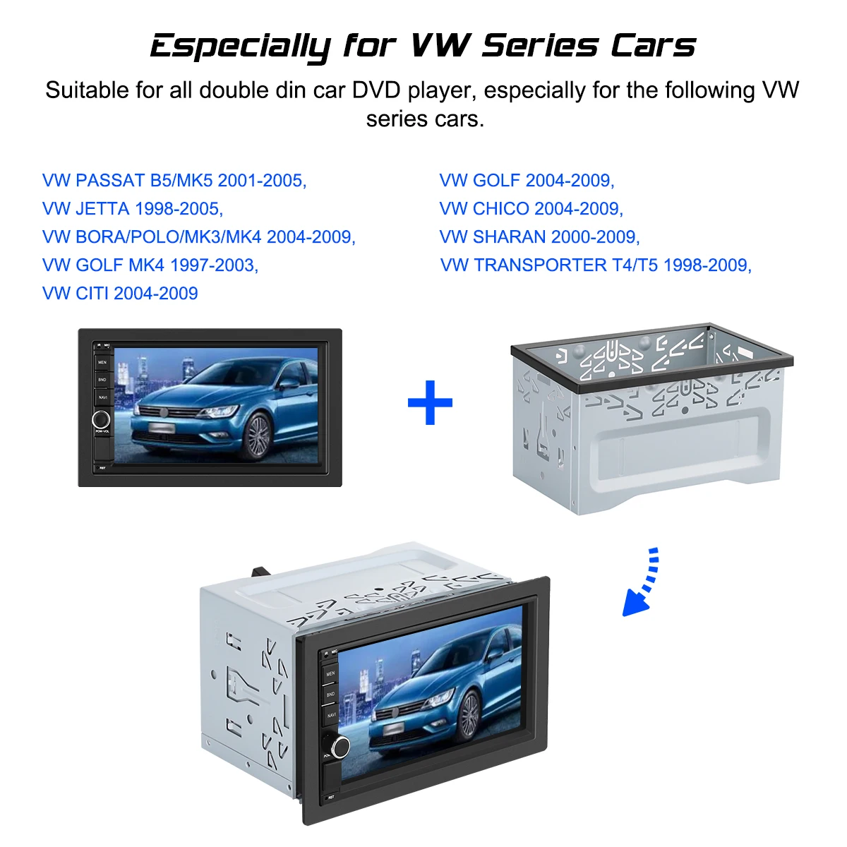 

Universal Double 2Din Fitting Kit Radio Headunit Car DVD Player Mounting Casing for VW