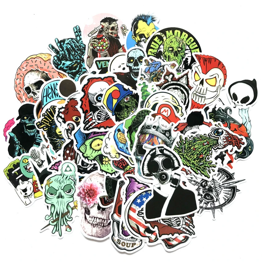 

50 PCS Punk Skeleton Sticker Graffiti Skull Rock Motorcycle Stickers to DIY Scrapbooking Laptop Skateboard Suitcase Guitar Car