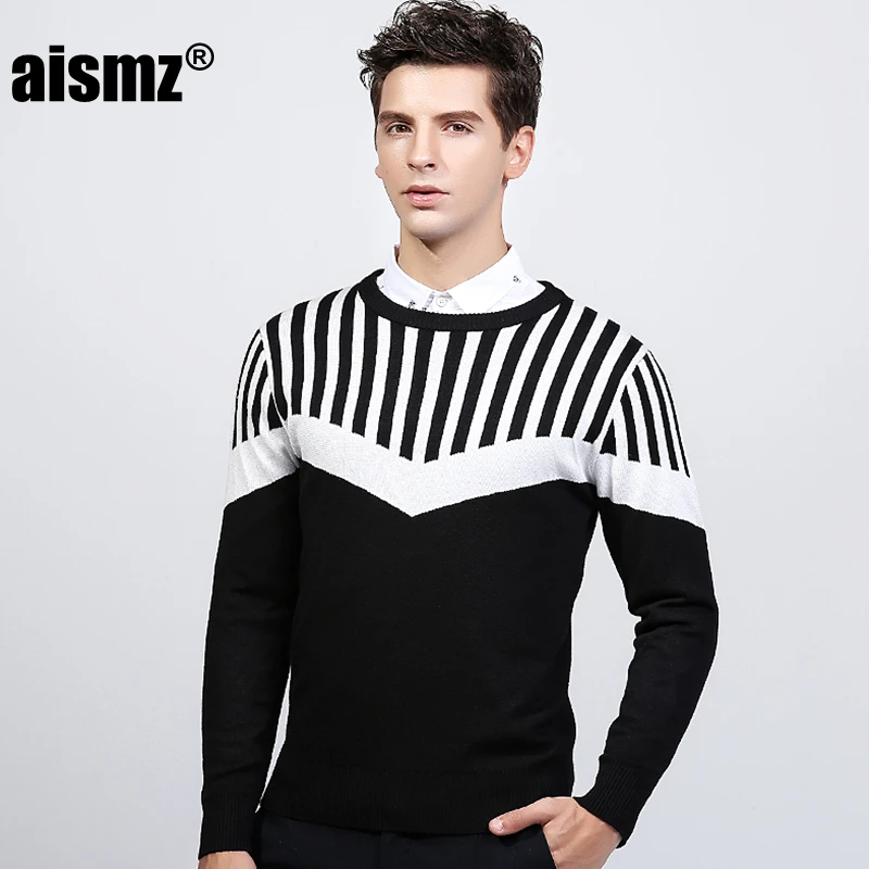 White Cou O Aismz Mâle Hombre Tricoté Automne Suéter Vêtements Az az Rayé ms922 Hiver Pull Hommes 2018 Homme Chaud Chandail Black ms922 Mince Fit zzrwqg8