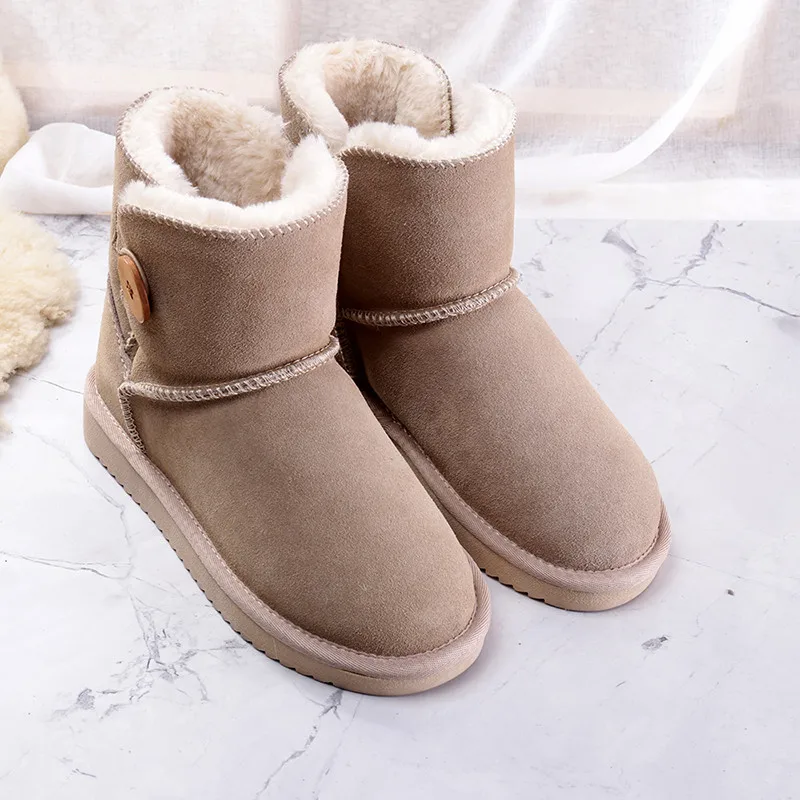 Für purple black Winter Frauen sandy wine Gray gray chestnut Schnee Red Warme Rindsleder Wasserdichte Schuhe Grwg Pink dark Echtem Klassische Stiefel vzTwxRW7qC