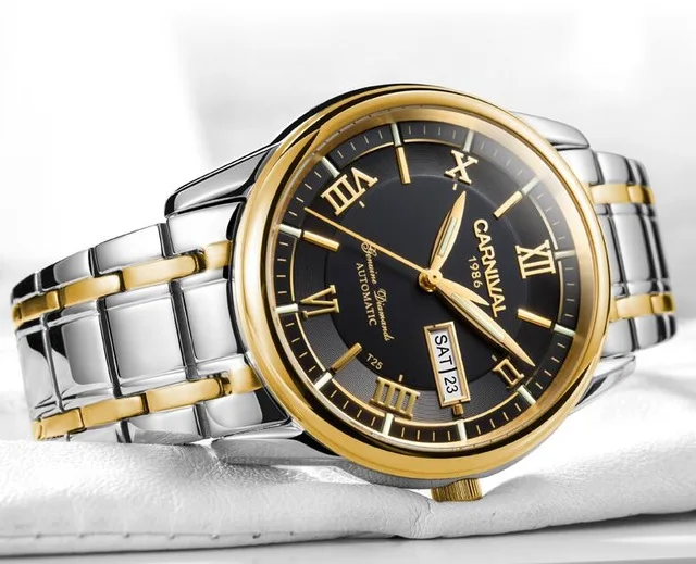 Карнавальные многофункциональные автоматические механические часы для мужчин s Лидирующий бренд роскошные часы T25 Тритий Светящиеся Часы для мужчин erkek kol saati - Цвет: black gold