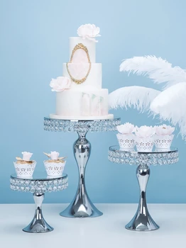 

5pcs silver cake stand wedding metal crystal cake decor table centerpiece cupcake display mermaid tail stryle/candle holder