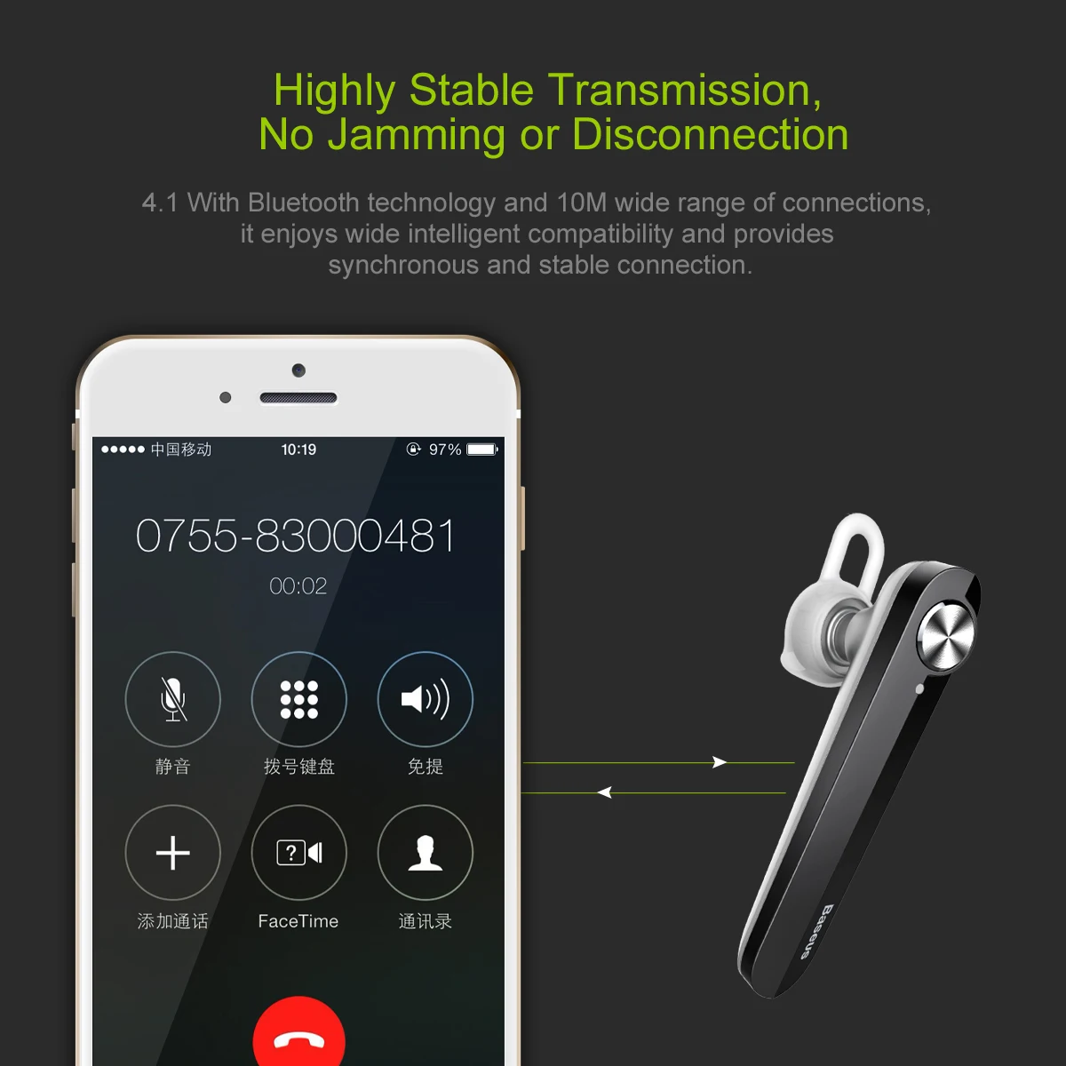 Беспроводная Bluetooth гарнитура Baseus A01 V4.1 наушники с микрофоном для