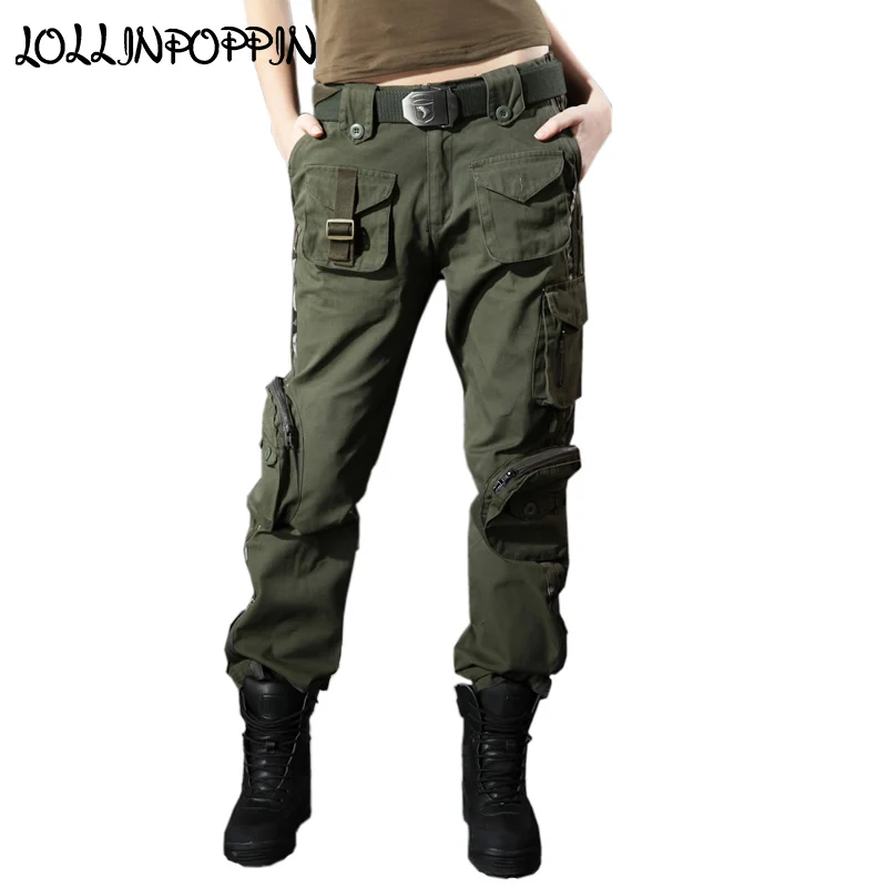 

Women Army Cargo Pants Multi Pockets Military Style Ladies Camouflage Tactical Pants Zippered Leg Opening Army Green Pants