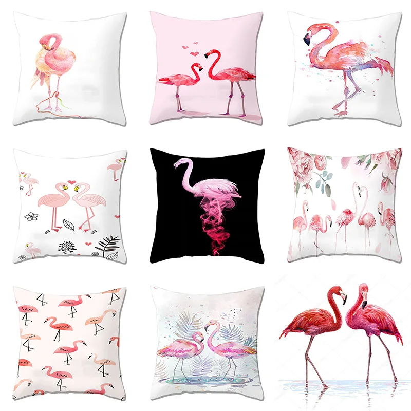 

ZEIMON Nordic Flamingo Tropical Leaf Cushion Cover Flower Suede Fabric Throw Pillow Home Decoration Sofa Decorative