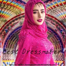 New Charming Pink Muslim Evening Dress with Hijab Long Prom Dress Robe Dubai Abaya Islamic Kaftan Long Prom Dress Robe de Soiree