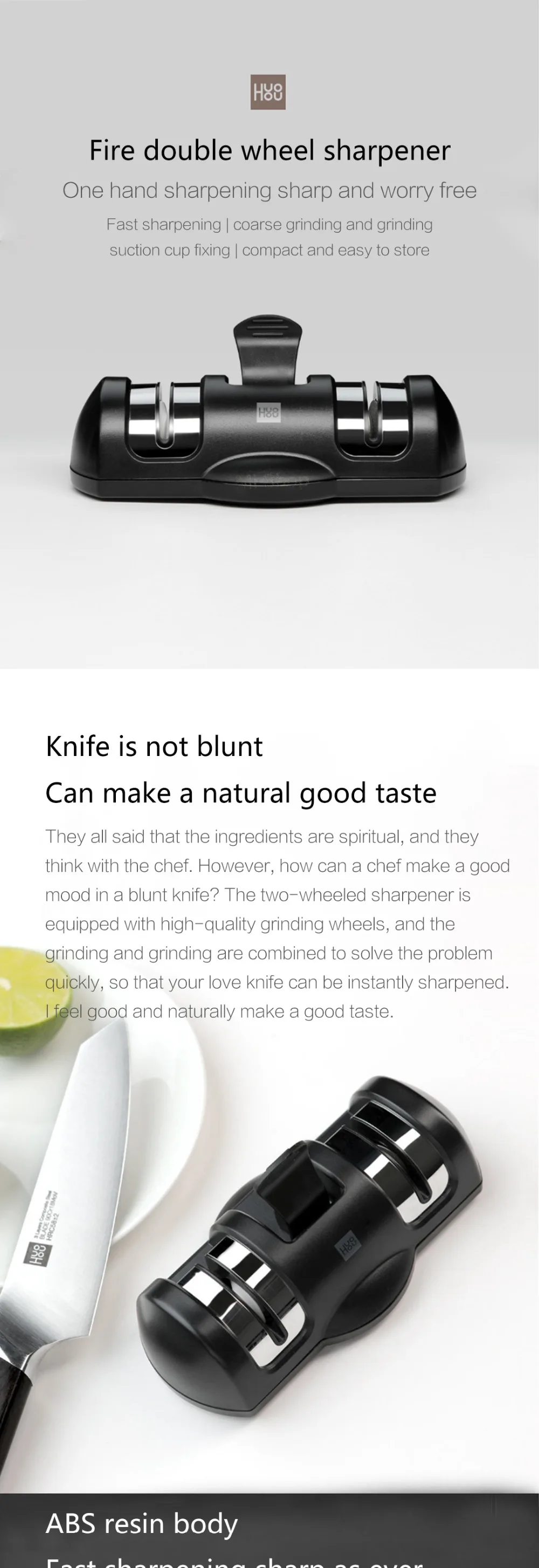 Xiaomi Mijia Huohou точилка для ножей 2 этапа двойное колесо-точилка точильный камень точилка инструмент для кухонного ножа