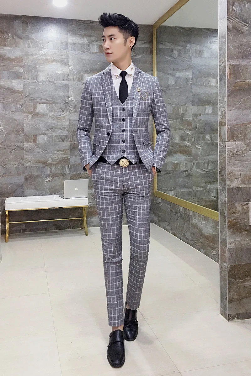 Mens Checked Pants Slim Fit Men Office 