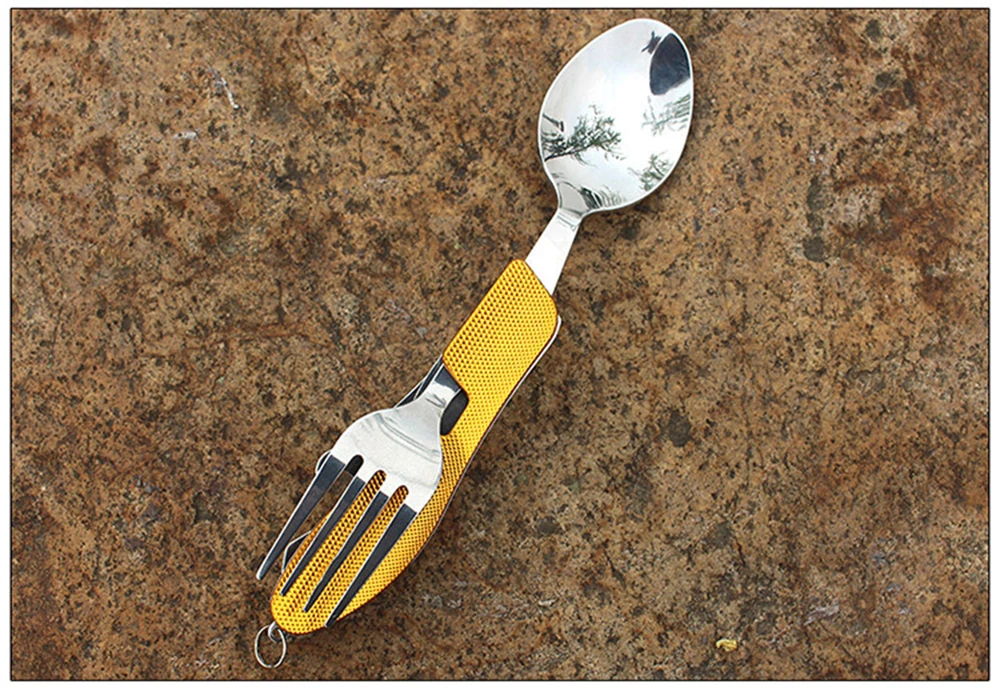 Складная вилка для кемпинга и в комплекте с ложкой посуда Открытый Многофункциональный нож из нержавеющей стали Портативный Съемный тип