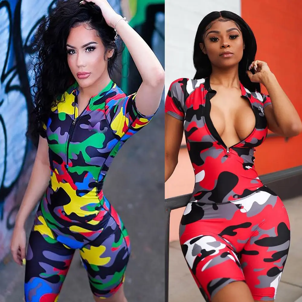 HAOYUAN التمويه مثير Playsuit الأزياء عارضة الصيف وزرة الشارع الشهير ارتداءها قطعة واحدة ثوب فضفاض للمرأة بذلة السراويل HAOYUAN التمويه مثير Playsuit الأزياء عارضة الصيف وزرة الشارع الشهير ارتداءها قطعة واحدة ثوب فضفاض للمرأة بذلة السراويل