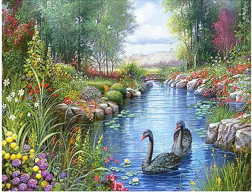 

2017 New Full ROUND Diamond 5D DIY Diamond Painting "Swan Lake" Embroidery Cross Stitch Rhinestone Mosaic Painting Decor Gift