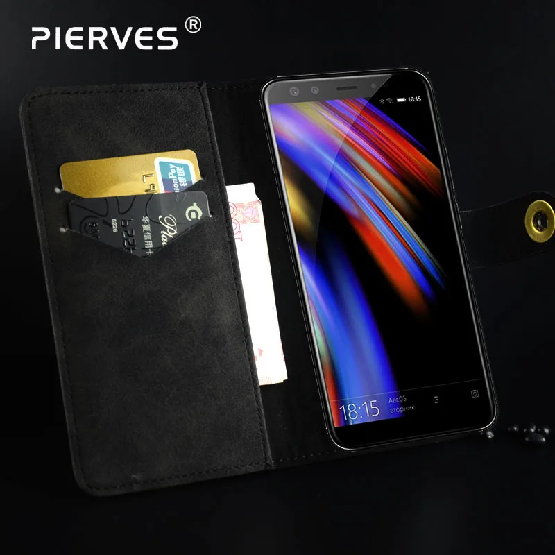 

Pierves Premium Retro Wallet Case Vintage Leather Classical Folio Flip Cover For BQ BQ-6000L Aurora