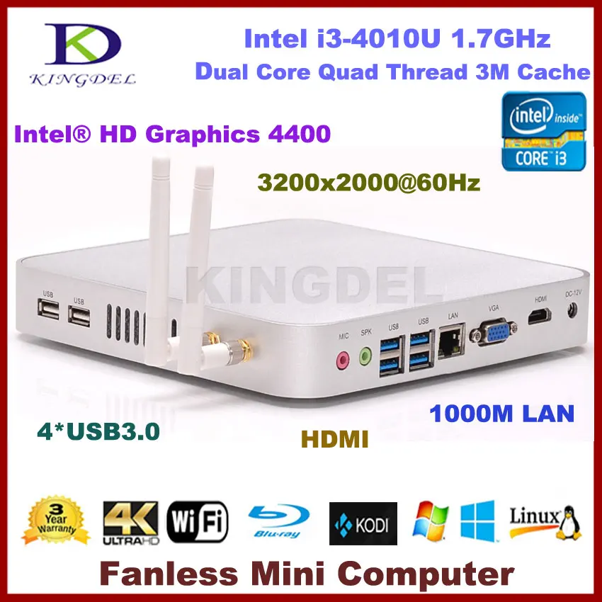

Barebone PC Mini Desktop Computer Intel i3-4010U Dual Core Quad Threads CPU Wifi HDMI USB 3.0 VGA Windows 7 Full metal case