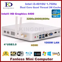 Barebone PC мини настольный компьютер Intel i3-4010U Dual Core Quad темы Процессор Wi-Fi HDMI USB 3.0 VGA Windows 7 полная металлический корпус