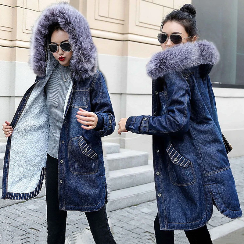 wool collar denim jacket