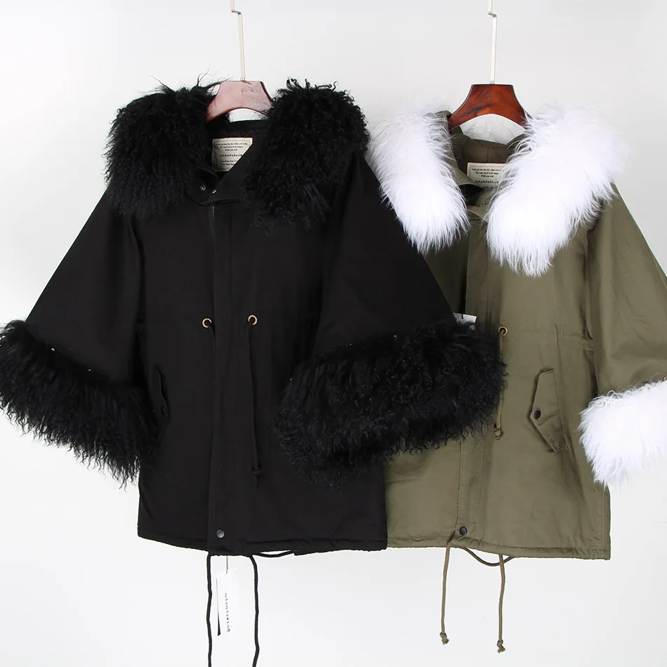 

MAOMAOKONG natural wool oversized fur collar trumpet sleeve cotton loose coat