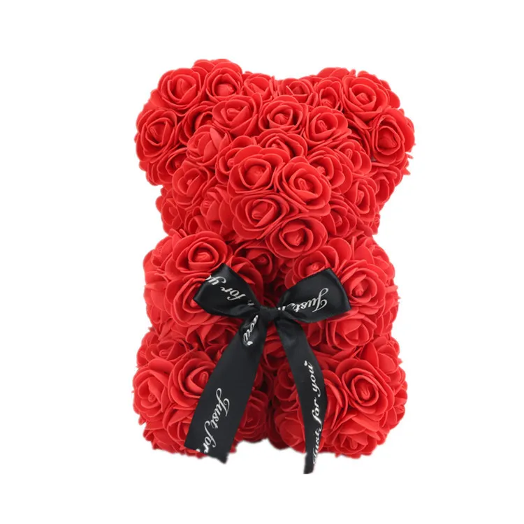 

Handmade Roses Bear Flower 25 Cm High Valentine's Day Gift 8 Colors Holiday Wedding Flowers Bear Rose Artificial Flowers