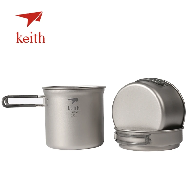 Keith titanio set viaje al aire libre Vajilla camping senderismo Utensilios picnic Utensilios de Cocina 3 unids caldero y medio olla y sartén pan