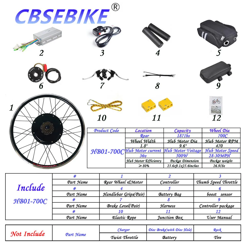 CBSEBIKE Ebike конверсионный комплект заднее колесо 700c 36v250w 36v500w 48v500w 48v1000w ступица двигателя HD03-700 - Цвет: 700c 36v500w  HB01