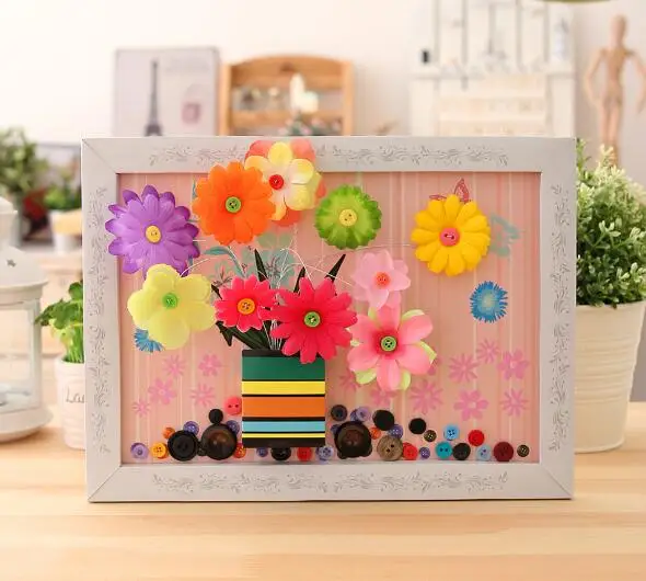 DIY Button Flower Handmade Sunflower Bouquet Kids Craft
