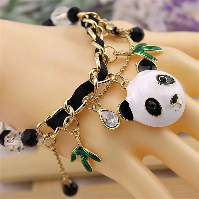 Модный браслет, новая мода, чистый и свежий и элегантный, упругий милый голова панды, женский браслет. 130610