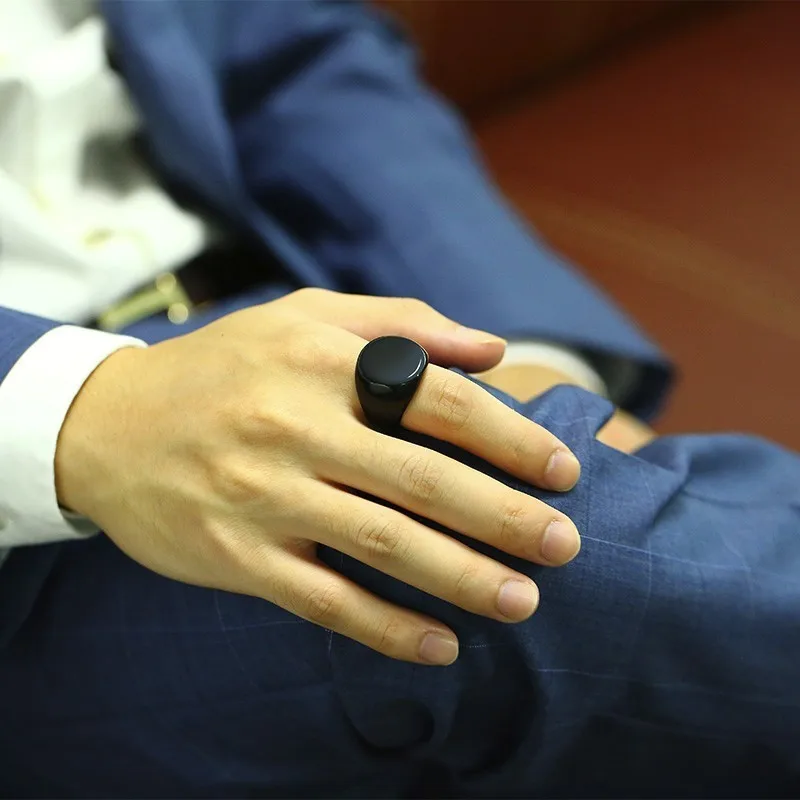 Vnox 20mm Chunky Personalize Round Top Signet Ring for Men Glossy Heavy Stainless Steel Stamp Ring Punk Male Boy Custom Gifts - Image 4