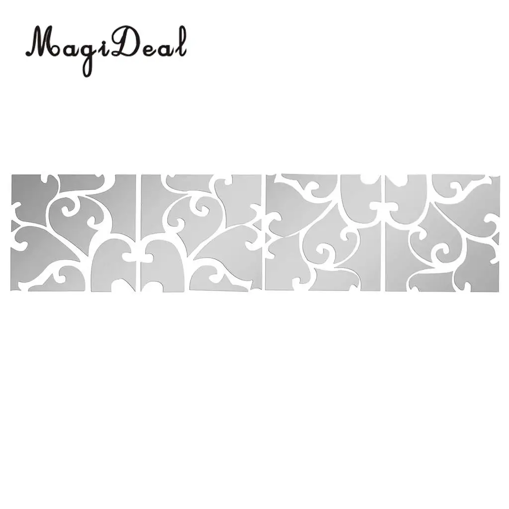 3D Acrylic Mirror Decal Sticker Stitched Wall Panels Home Decoration 8x8inch, Silver/Black/Gold