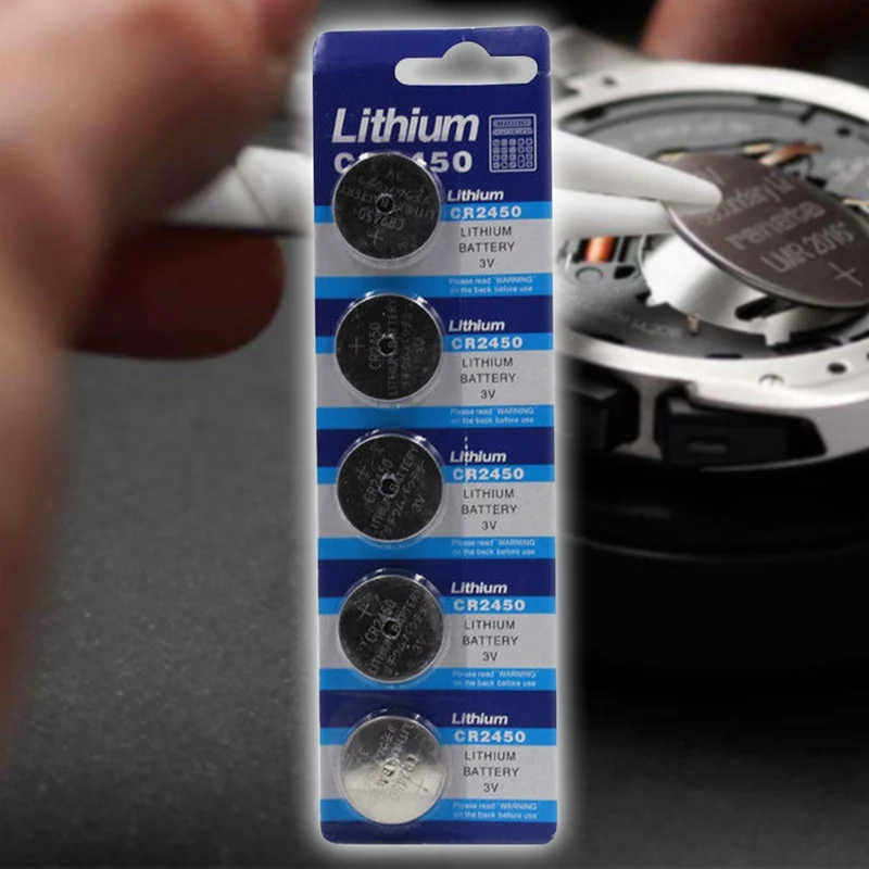 

Cheap 5Pcs CR2450 3V CR 2450 DL2050 BR2450 Lithium Battery Button Cell Batteries Battery Cell Button For Toys Remote Scale