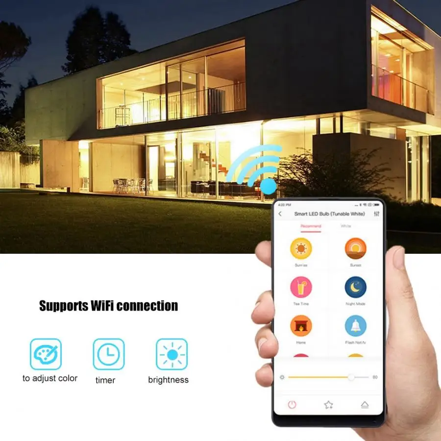 

WiFi Light Bulb E27 10W Dimming LED Soft Lighting WiFi Control Light Smart Bulb Voice Control Lamp Wake-Up Lights