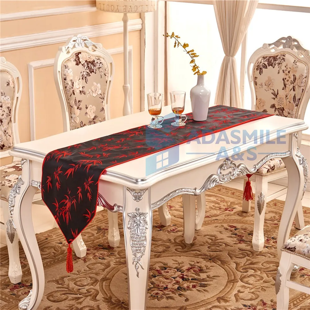 

Chinese Bamboo Design Wedding Decoration Table Runner Party Dinning Table Flag Embroidered Banquet Table Cloth