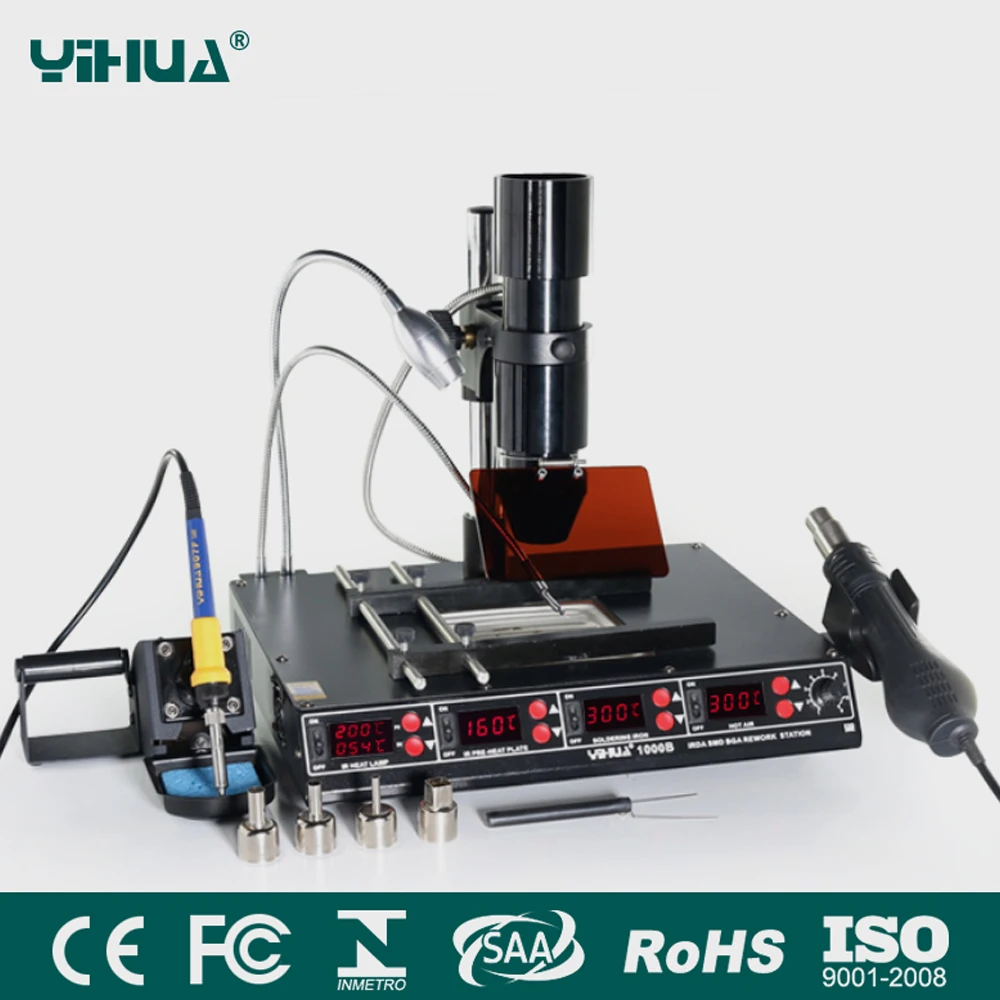 

YIHUA 1000B 3 Functions in 1 Infrared Bga Rework Station SMD Hot Air Gun+75W Soldering Irons+540W Preheating Station 110V/220V