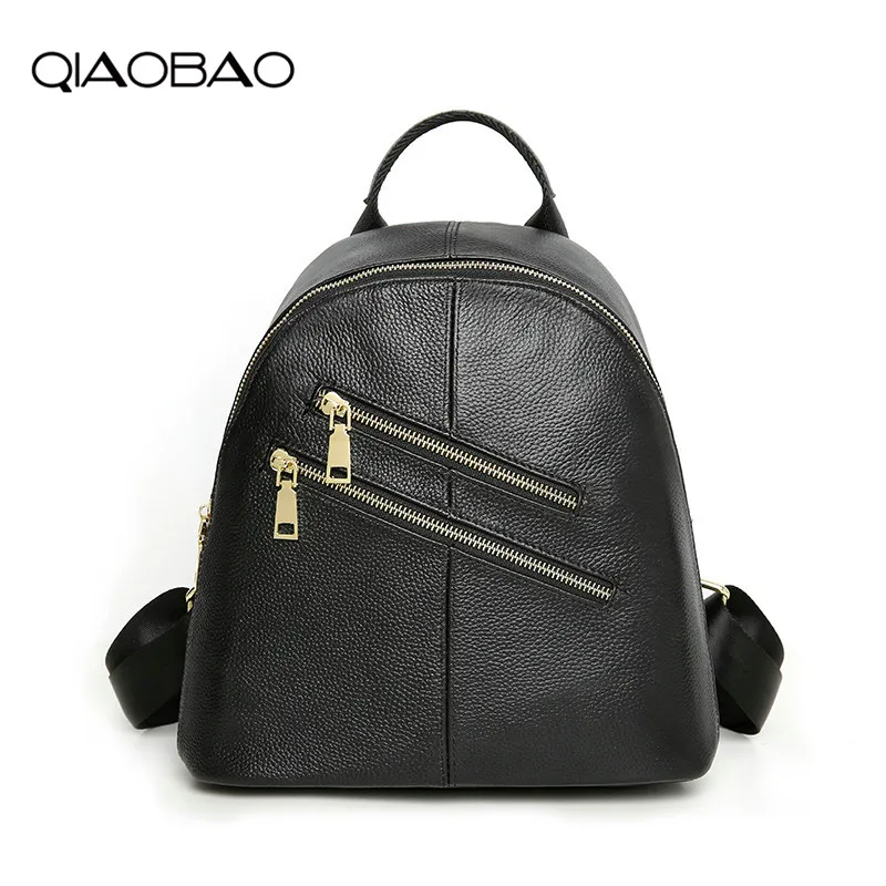 

QIAOBAO 2018 Quality Genuine Leather Backpack Women Bags Preppy Style Backpack Girls School Bags Zipper Zipper Cow Leather Back