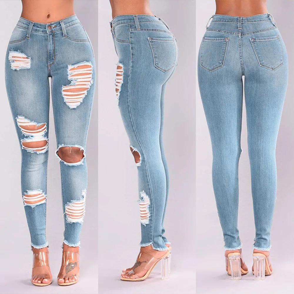 Мода горячая Распродажа модные женские джинсы деним отверстие женские Стрейчевые с посадкой на талии женское платье брюки высокого качества s-xxl#53