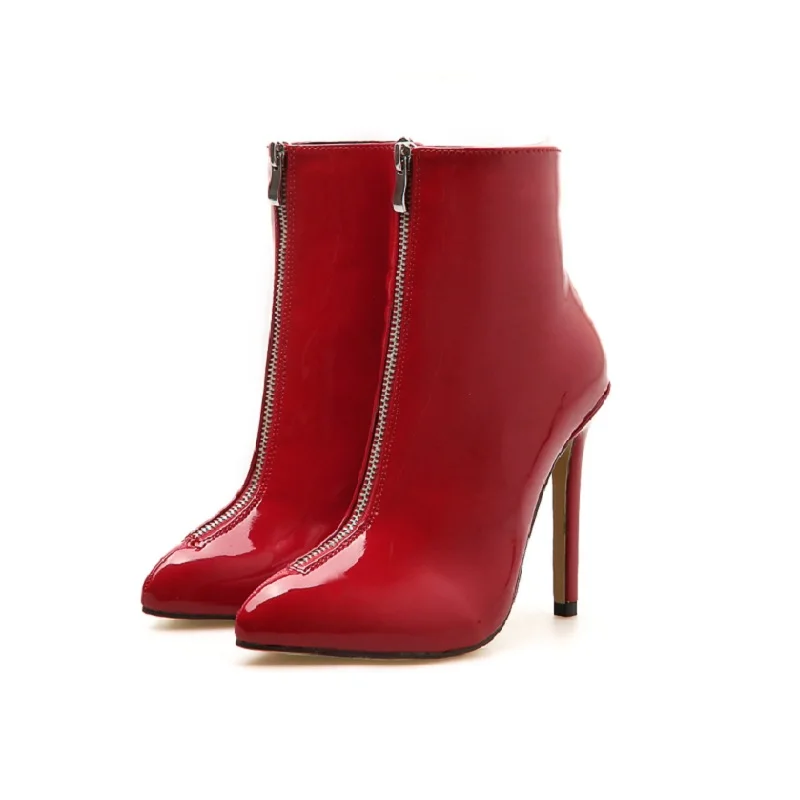 

2018 autumn new Martin boots fashion patent leather front zipper fine with foreign trade women's boots red 0110