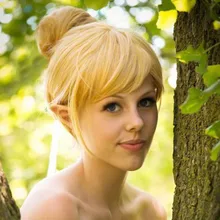 Tinker Bell High Quality Full Lace Cos Wig Princess Tinkerbell Girl’s Bun Blonde Hair Straight Short Anime Cosplay Costume Wigs